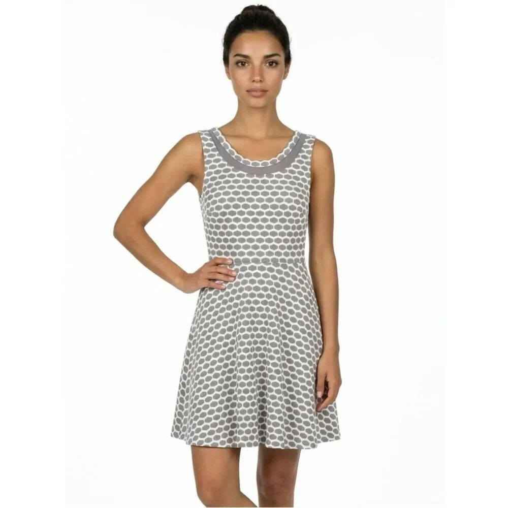 PIXLEY | Stitch Fix Millie Honeycomb Fit Flare Dress White & Gray Women’s Size M